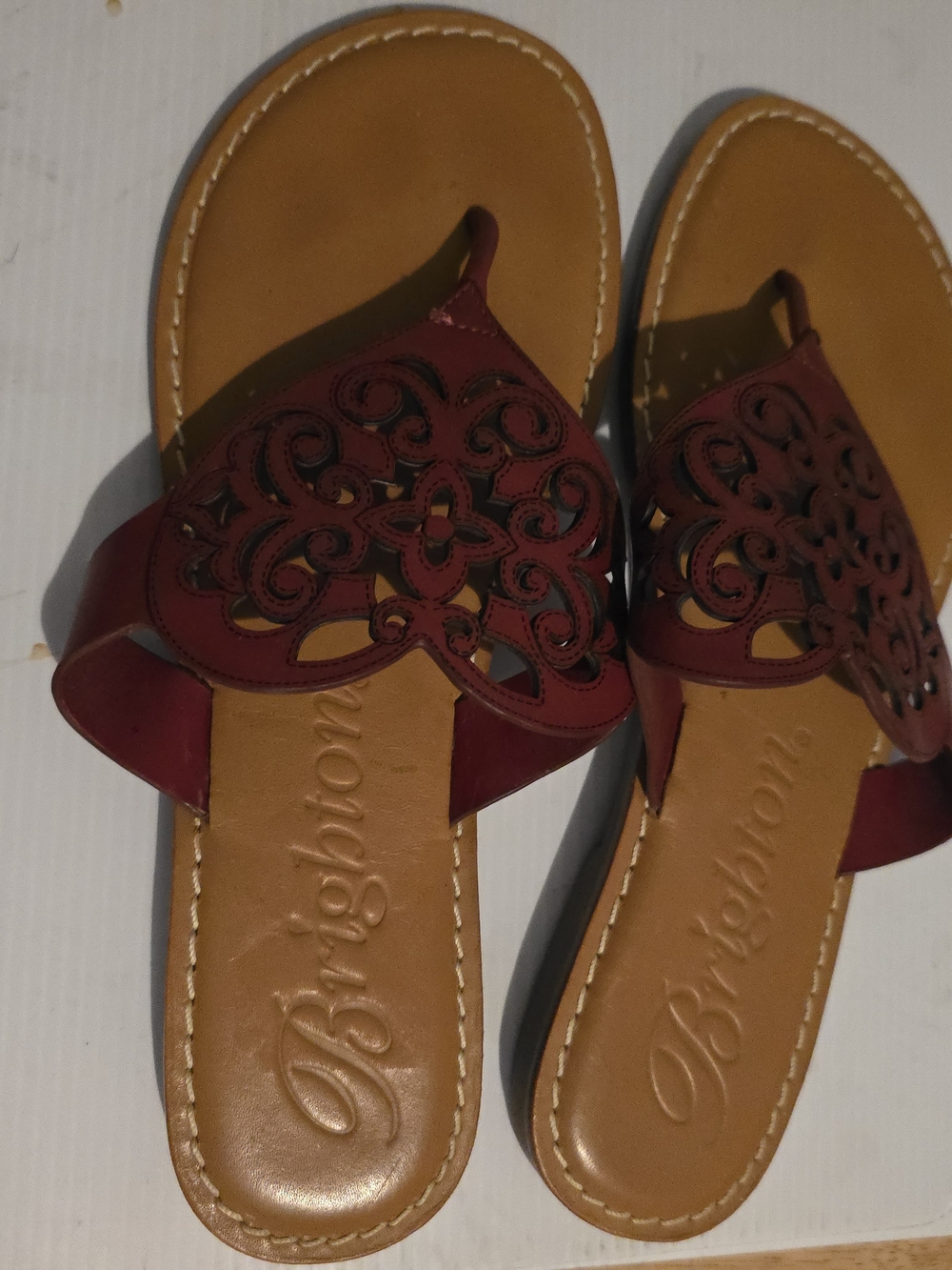 Brighton Ariana Women's Dark Red Leather Sandals in size 9M